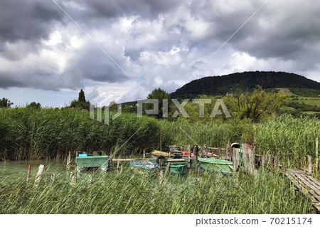 Fishing boats in the reeds. Fishing boats in the reeds. 70215174
