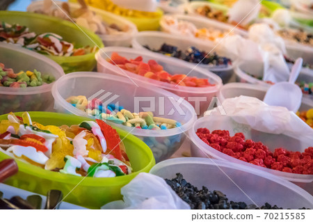 Assorted candy sweets on market Assorted candy sweets on market 70215585