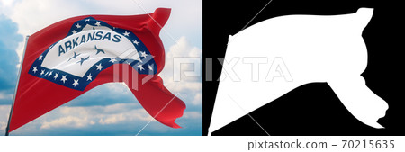 Flags of the states of USA. State of Arkansas flag. 3D illustration. Set of flag and alpha matte image. United States of America states flags collection. 70215635