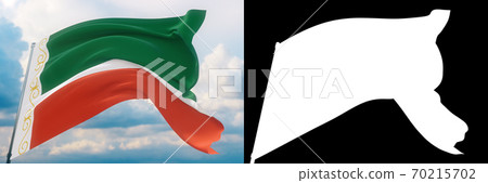 Flag of Chechnya, Chechen Republic. High resolution close-up 3D illustration. Flags of the federal subjects of Russia. Set of flag and alpha matte image. Very high quality mask. 70215702