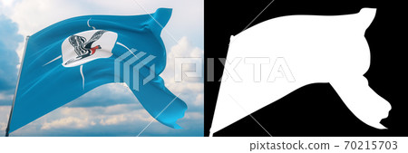 Flag of Taymyr Autonomous Okrug. High resolution close-up 3D illustration. Flags of the federal subjects of Russia. Set of flag and alpha matte image. Very high quality mask. 70215703