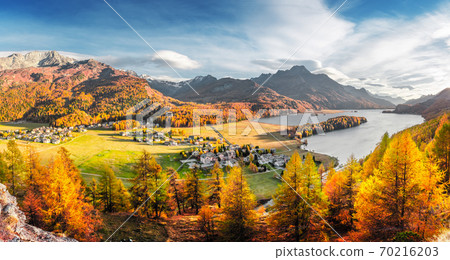 Autumn lake Sils in Swiss Alps Autumn lake Sils in Swiss Alps 70216203