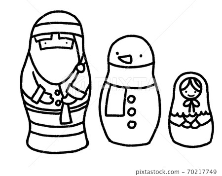 聖誕老人,雪人和女孩作為娃的手繪插圖(僅線條圖) 聖誕老人,雪人和女孩作為娃的手繪插圖(僅線條圖) 70217749