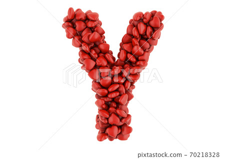 Letter Y from red hearts, 3D rendering 70218328