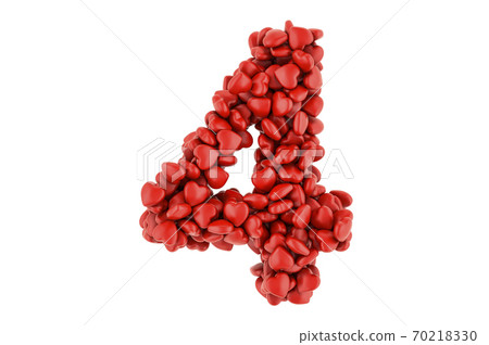 Number 4 from red hearts, 3D rendering Number 4 from red hearts, 3D rendering 70218330