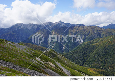 Yarigatake seen from Mt. Jonen and the main ridgeline of the Northern Alps Yarigatake seen from Mt. Jonen and the main ridgeline of the Northern Alps 70218331