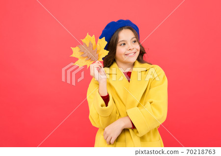 Climate changes. Little girl welcome autumn. Kid girl Climate changes. Little girl welcome autumn. Kid girl 70218763