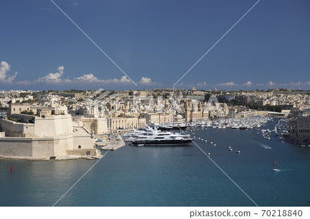 The rooftops of Vittoriosa and the Grand Harbor from the Malta Upper Baraka Garden 70218840