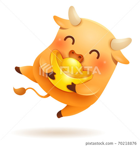 Cute little Ox with Chinese gold - Ingot. 70218876