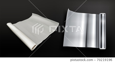 Rolls of aluminium foil and white baking paper Rolls of aluminium foil and white baking paper 70219196