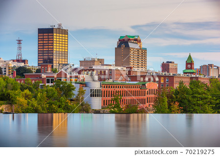 Manchester, New Hampshire, USA Skyline on the Merrimack River 70219275