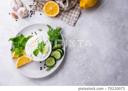Traditional Greek sauce or appetizer tzatziki Traditional Greek sauce or appetizer tzatziki 70220073