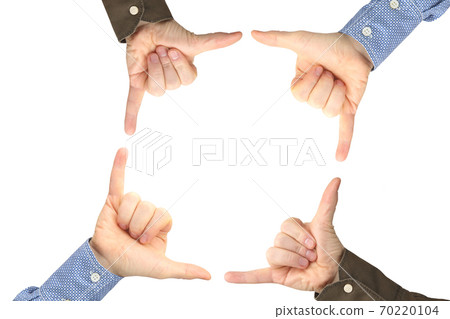 Four male hands with gestures opposite each other on a white background 70220104