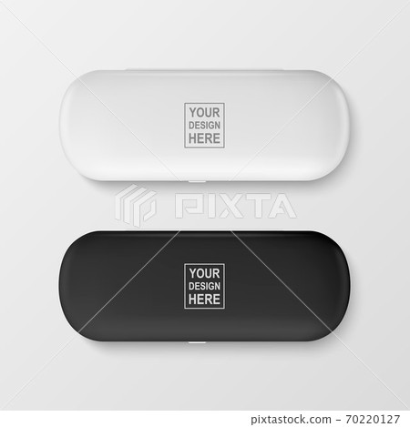 Vector 3d Realistic Plastic White and Black Blank Case for Eye Glasses Set Closeup Isolated on White Background. Design Template for Mockup. Copy Space. Top View 70220127