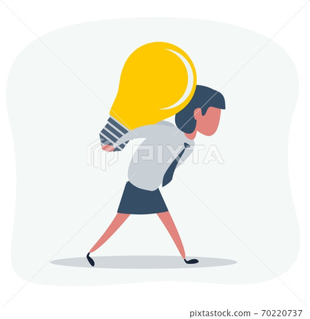 casual woman with business idea light bulb on her back 70220737