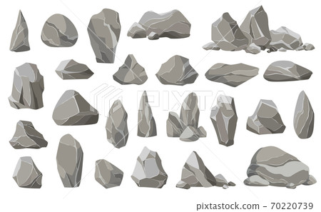 Rock stones and debris of the mountain. Gravel, gray stone. Collection of stones of various shapes 70220739