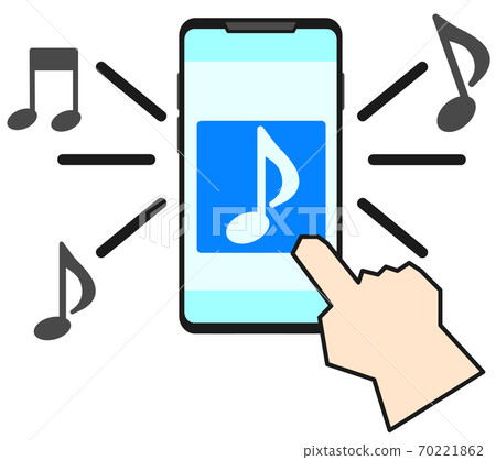 Illustration of playing music on a smartphone 70221862