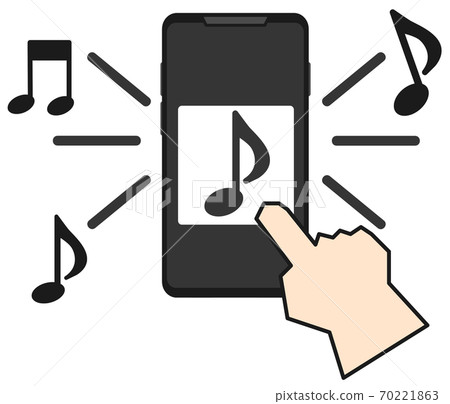 Illustration of playing music on a smartphone 70221863