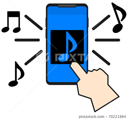 Illustration of playing music on a smartphone 70221864