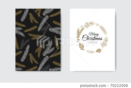 Merry Christmas greeting card with new years tree. Vector holiday illustration. Merry Christmas greeting card with new years tree. Vector holiday illustration. 70222008