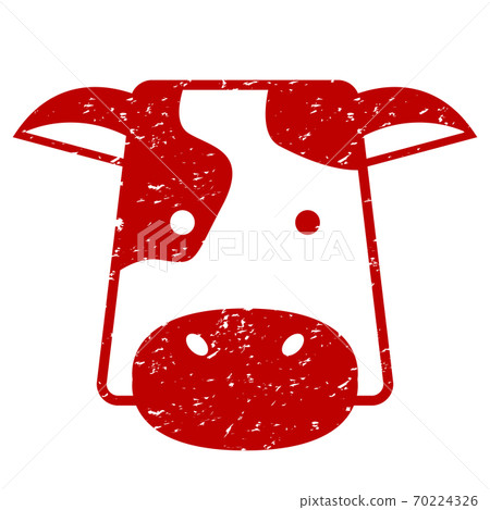 郵票，牛，牛，牛，動物的臉，生肖圖標，grunge紅色 70224326