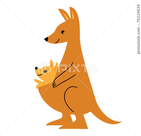 袋鼠父母和孩子側身插圖素材 袋鼠父母和孩子側身插圖素材 70224834