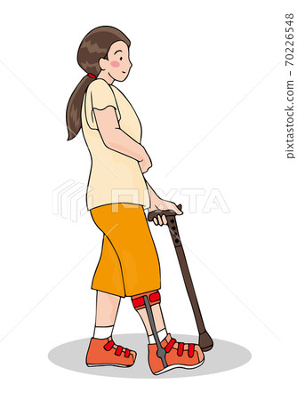 Woman walking with a cane with ankle foot orthosis 2 70226548