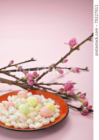 Chicks and peach blossoms 70227811