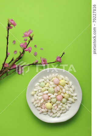 Chicks and peach blossoms 70227816