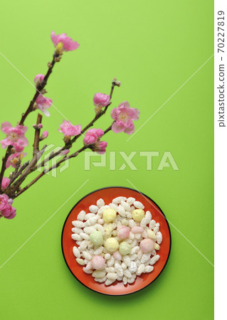 Chicks and peach blossoms 70227819