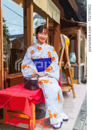 在京都旅行的年輕女子 插圖素材 圖庫