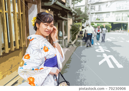 在京都旅行的年輕女子 插圖素材 圖庫