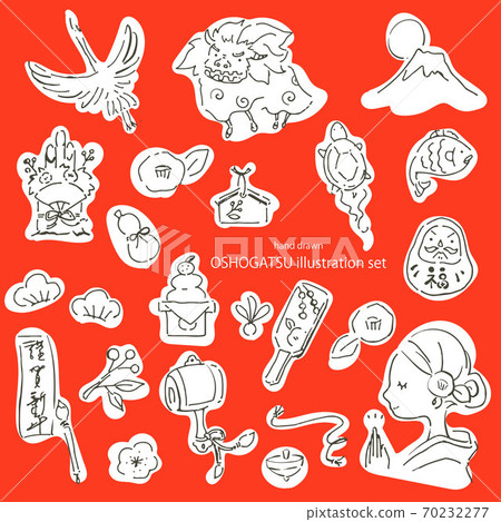 New Year's material set of hand-drawn line art 70232277
