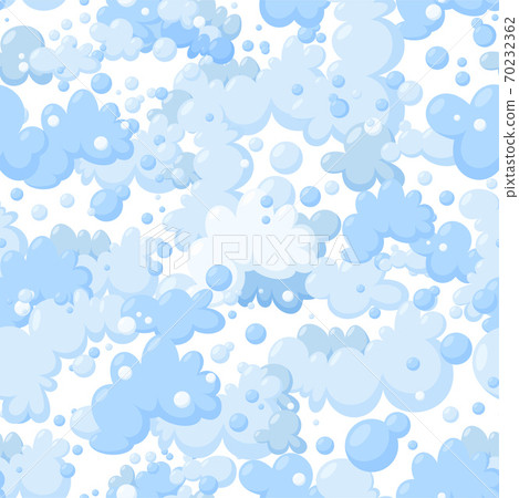 Seamless pattern with foam made of soap or clouds isolated in white background. Blue foam and bubbles for cleaning. Vector illustration 70232362