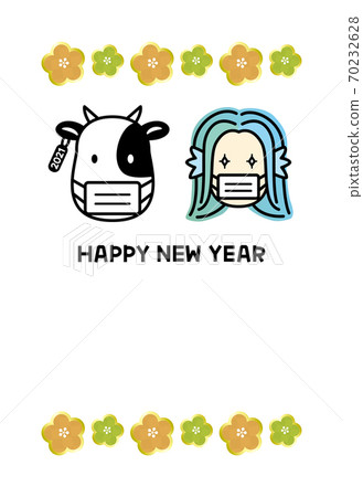 2021 Ox New Year's card Amabie and cow with mask 2021 Ox New Year's card Amabie and cow with mask 70232628