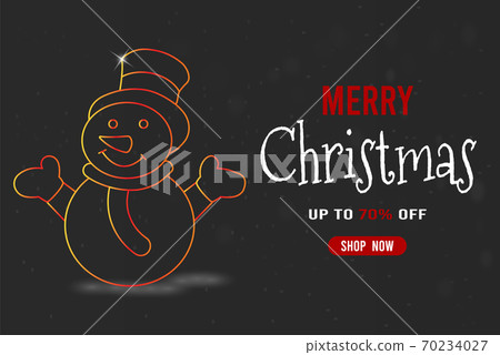 Merry Christmas and Happy New Year sale banner with snowman and seasonal elements.  For posters, banners, sales and other winter events. Vector illustration EPS10 70234027