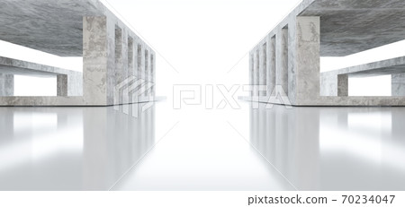 Abstract architectural minimalistic background. Contemporary showroom. Modern concrete exhibition tunnel. Empty gallery. Backlight. 3D illustration and rendering. Abstract architectural minimalistic background. Contemporary showroom. Modern concrete exhibition tunnel. Empty gallery. Backlight. 3D illustration and rendering. 70234047