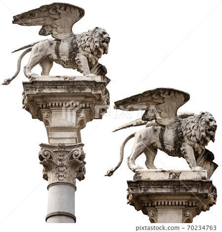 Winged Lion of Saint Mark isolated on white background - Padua Veneto Italy 70234763
