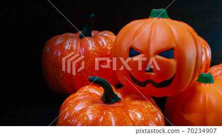 pumpkin jack doll on wood table for halloween content.. 70234907