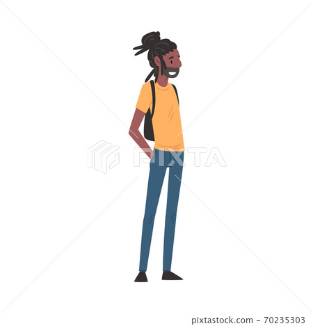 Cheerful African American Guy in Casual Clothes... - Stock Illustration ...