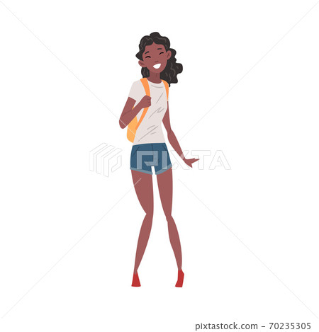 Happy African American Girl in Casual Clothes... - Stock Illustration ...