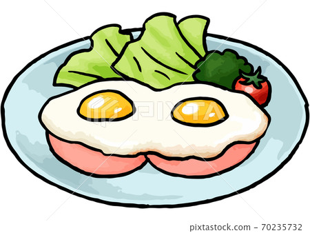[Hand-painted food illustration] Ham and eggs... - Stock Illustration ...