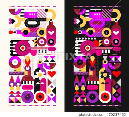 Art composition of wine bottles and music instruments Art composition of wine bottles and music instruments 70237462