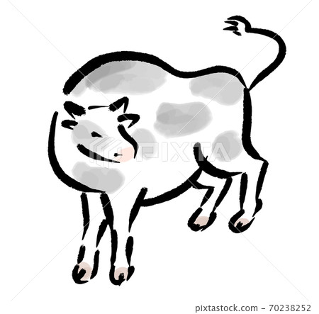 2021年年新年賀卡材料牛日式插畫手繪水墨風格牛 70238252