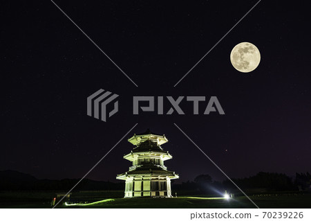 A composite photo of the night of the full moon and the illumination of ancient Kikuchi Castle 70239226
