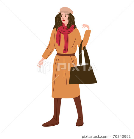 Young woman in autumn trendy clothes street fashionable style outwear female. Trendy vector style isolated Young woman in autumn trendy clothes street fashionable style outwear female. Trendy vector style isolated 70240991
