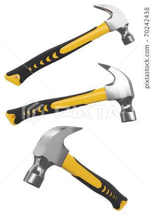 Set of black and yellow hammers with a rubberized handle isolated on white 70242438