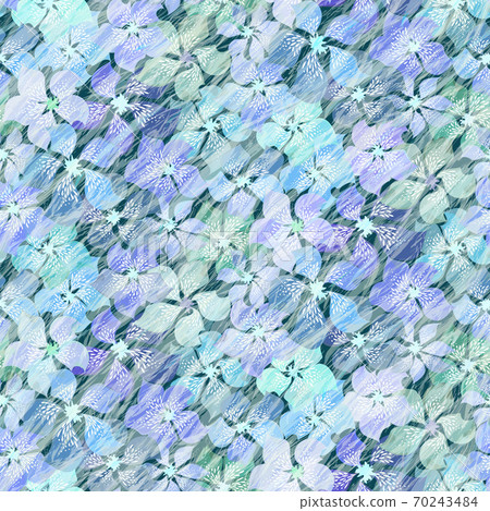 Beautiful softness blue floral vector seamless pattern. Different brightness abstract motley blue flowers under water waves.  70243484