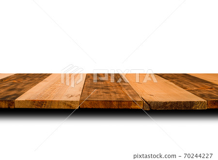Wooden top of the table from dark and light planks for ecologycal and natural nature concept. Isolated on white background. Wooden top of the table from dark and light planks for ecologycal and natural nature concept. Isolated on white background. 70244227