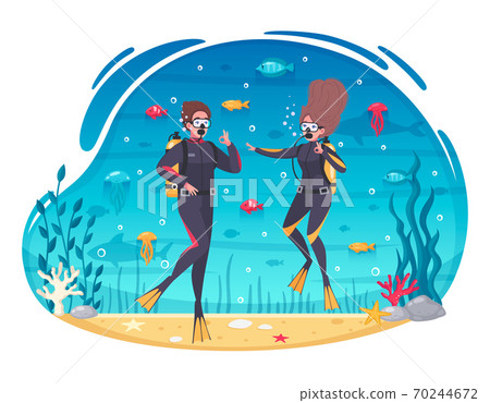 Diving Cartoon Composition - Stock Illustration [70244672] - PIXTA